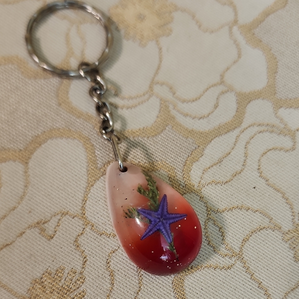 Starfish Keychain with Red and Purple Accents